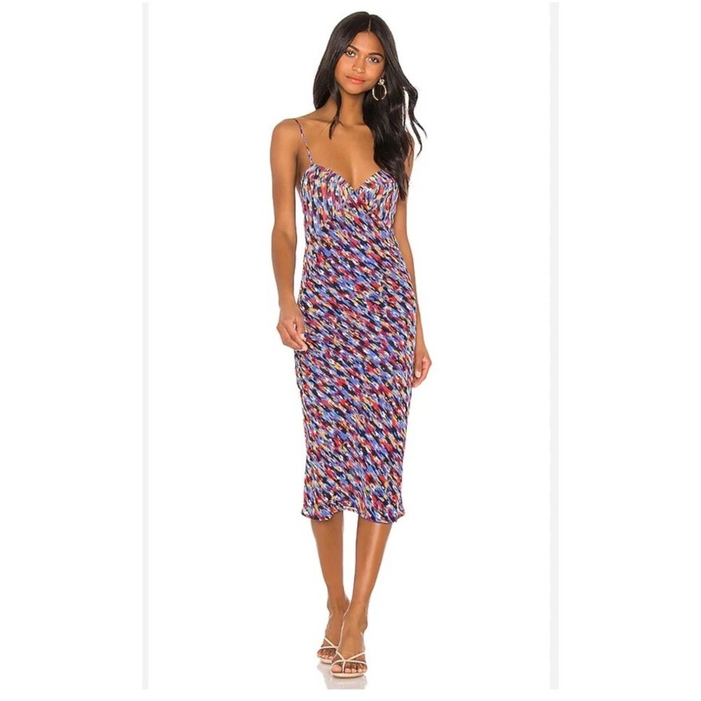 House of Harlow 1960 x Revolve Ines Racing Rainbow Watercolor Slip Midi Dress XS